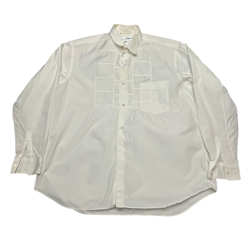 Vintage 90s Comme des Garcons Shirt Mens S White Patchwork Avant Garde Window